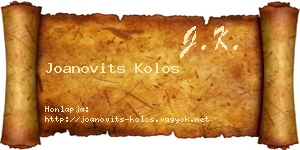 Joanovits Kolos névjegykártya